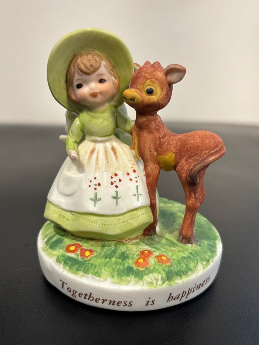 Vintage Porcelain Girl and Fawn Figurine - Togetherness is Happiness
